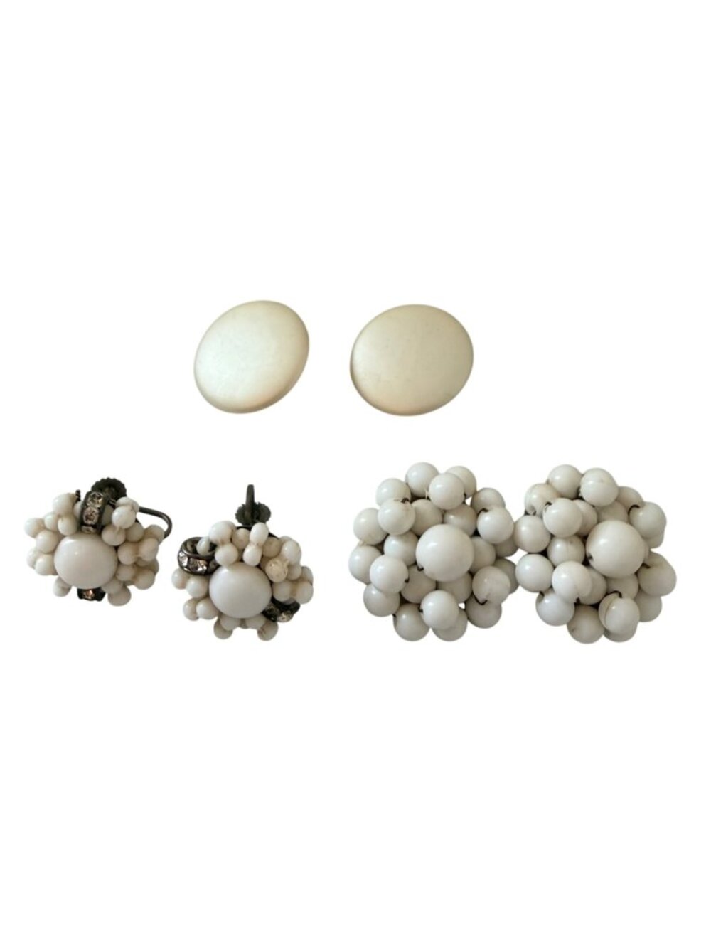Vintage White Clip On Screw On Earrings Lot Beaded Cluster Retro Wedding Floral